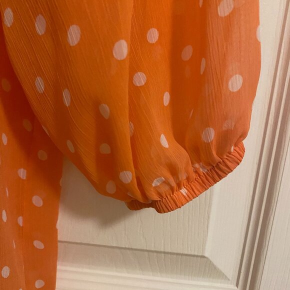 NOBO Translucent Orange Peach Blouse with Polka Dots and Bow Size S - Picture 3 of 8
